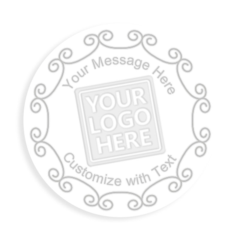 This Shiny horseshoe scroll border custom embosser has an impression size of 2" diameter and features 6 lines of customizable text w/ 8 mount options.