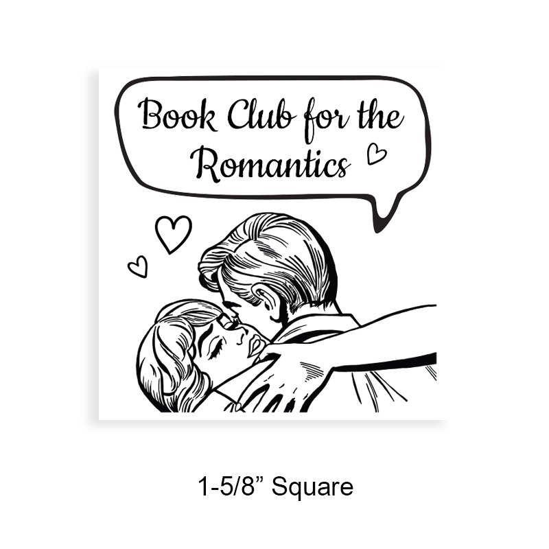 Customize this 1-5/8" square book stamp. Loving embrace speech bubble design. 7 mount options available. Wood, self-inking and pre-inking. Fast shipping.