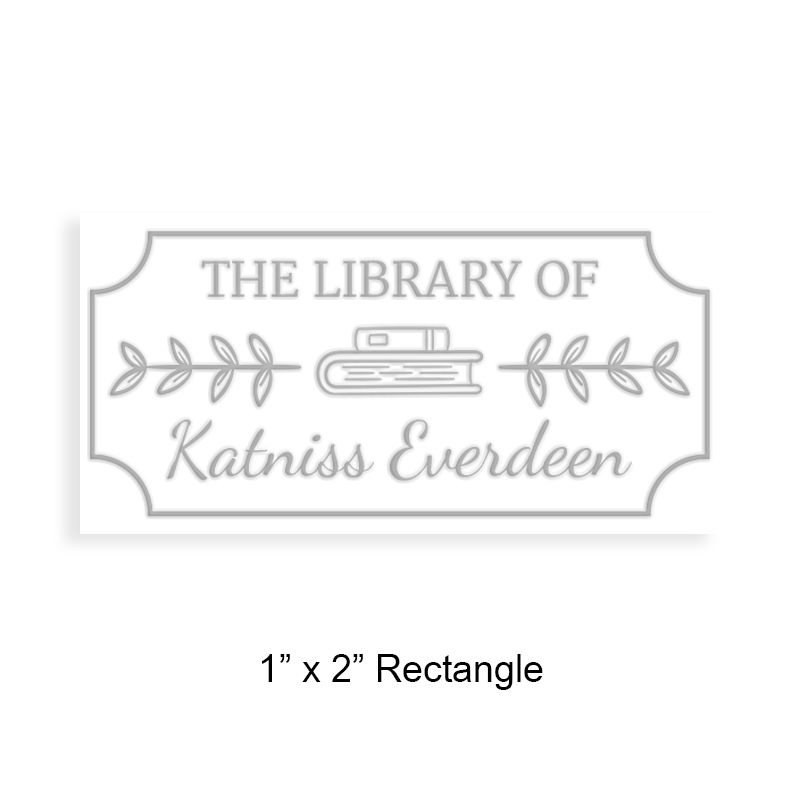 Made-to-order 1" x 2" rectangle book embosser. Ticket border books w/ stems design. 3 mount options available. Desk, gift and pocket. Fast shipping.