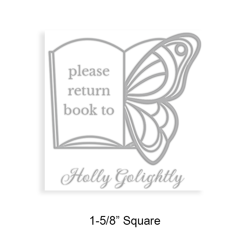Tailor-made 1-5/8" square book embosser. Butterfly book page design. 3 mount options available. Desk, gift and pocket. Fast shipping.
