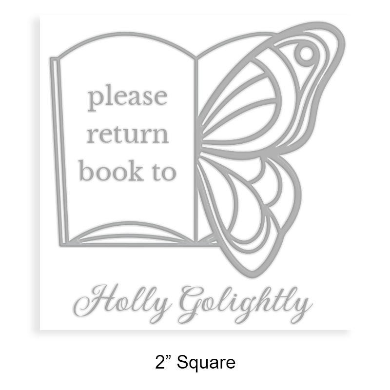 This 2" square library seal in butterfly book design is customizable and is available on the EH desk long reach. Fast shipping.
