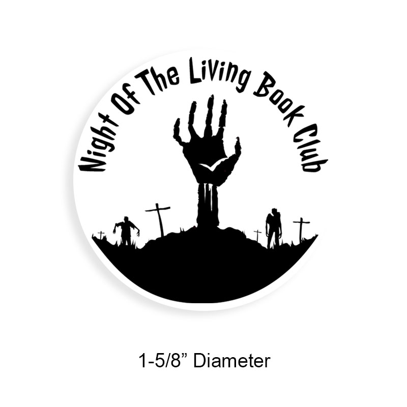Round book stamp, 1-5/8" diameter. Customize the spooky graveyard design. 6 mount options available. Wood hand stamp, self-inking & pre-inked. Ships fast.