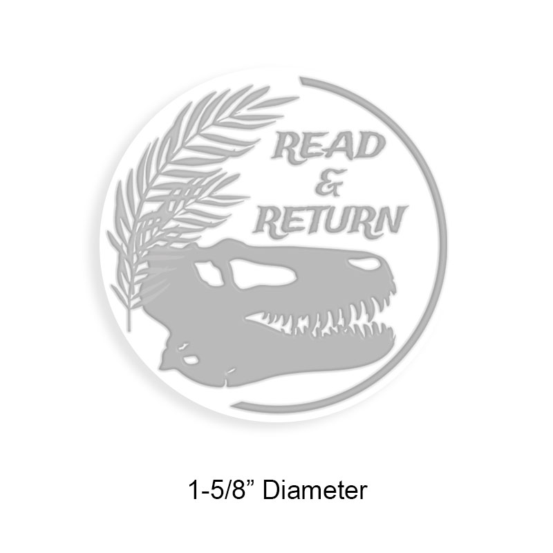 This 1-5/8" round prehistoric creature book embosser is available on 3 mount options. Design with your info on a desk, gift or pocket model. Fast shipping.