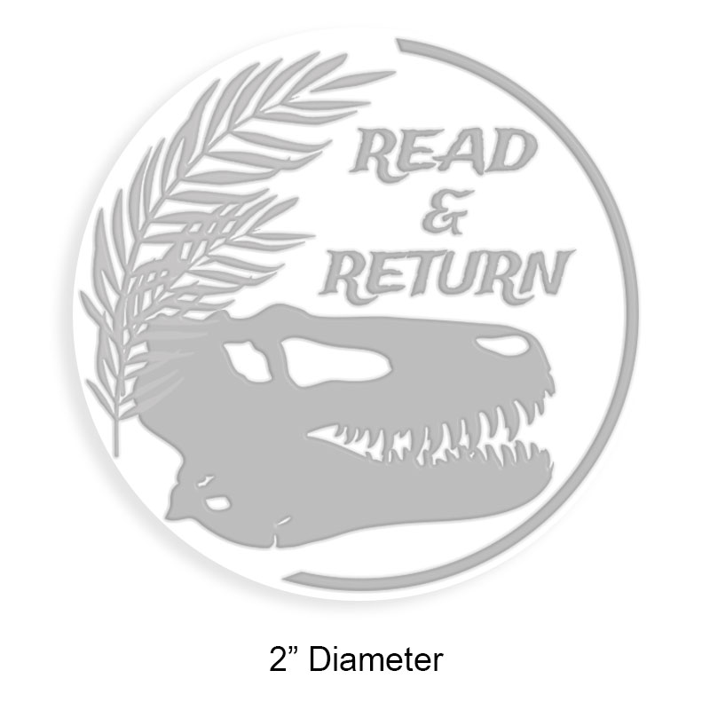 Prehistoric creature design. Customizable 2" round book embosser. Available in 4 mount options: desk, gift, pocket and EX long reach. Ships quick.