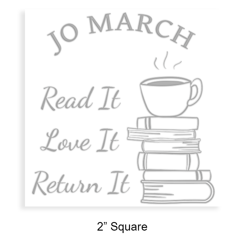 Personalize this 2" square book embosser. Coffee on stacked books design. Available on the EH desk long reach. Fast shipping.