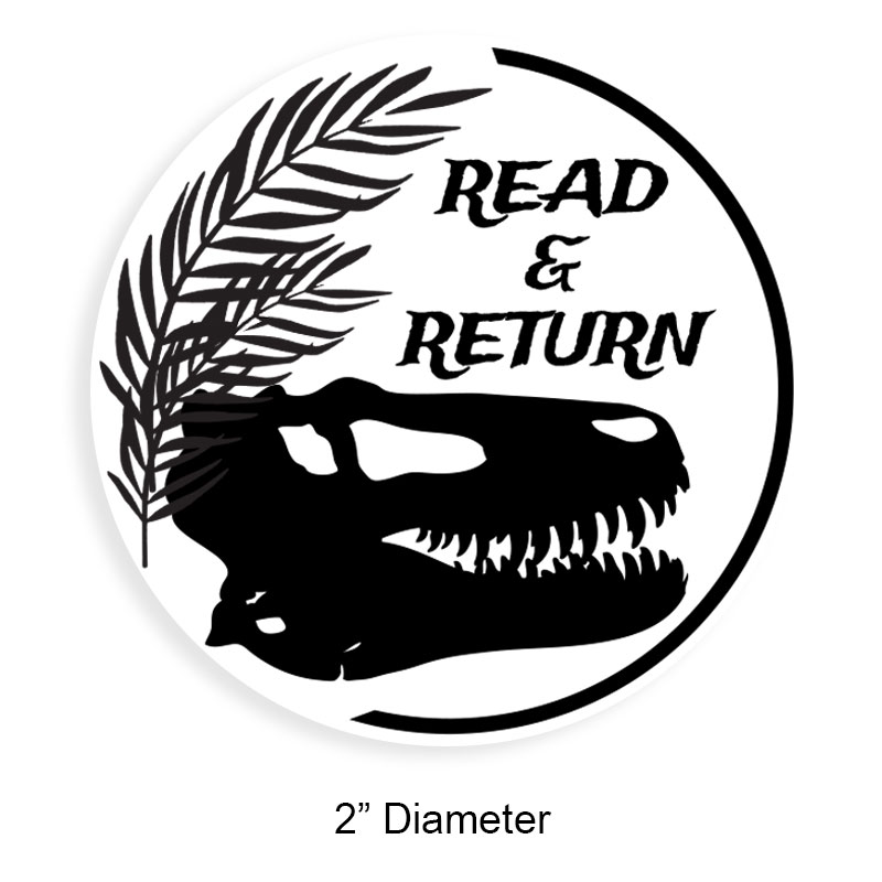 Round 2" library stamp in a prehistoric design. Customize with your details. Choose between 6 mounts: wood stamp, self-inker or pre-inker. Ships fast.