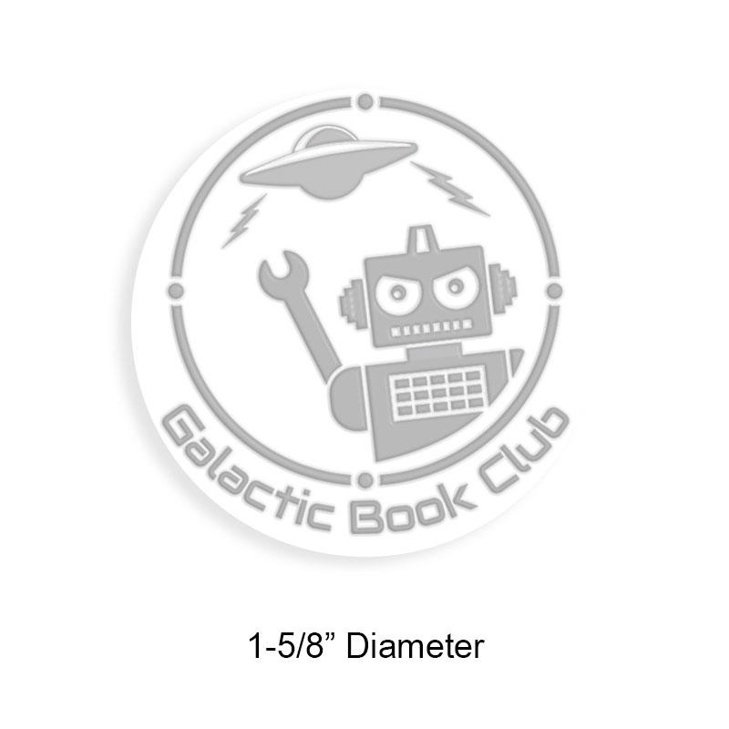 Custom-made 1-5/8" round book embosser. Sci-Fi design. 3 different mount options available. Desk, gift and pocket models. Fast shipping.
