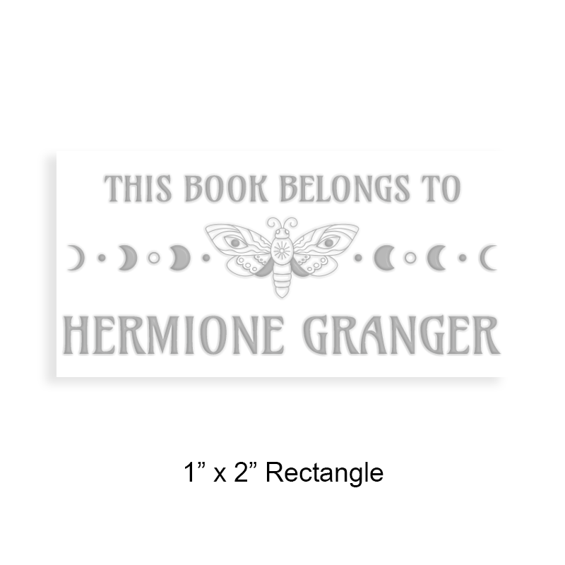 Customizable 1" x 2" rectangle book embosser. Moth with moon phases design. 3 mount options available. Desk, gift and pocket. Fast shipping.