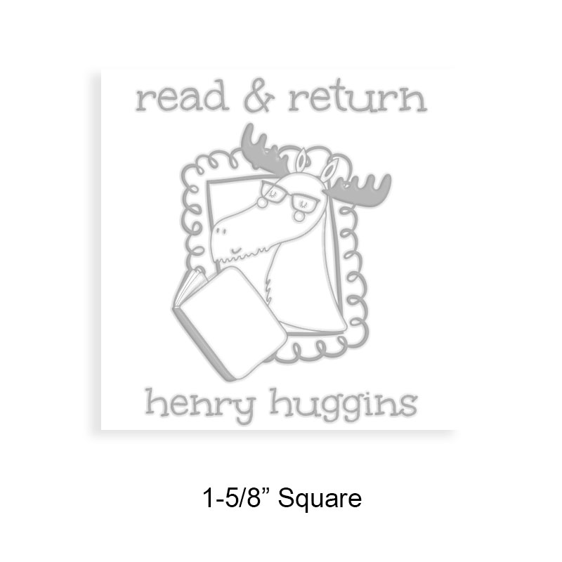Made-to-order 1-5/8" square book embosser. Reading moose design. 3 mount options available. Desk, gift and pocket. Fast shipping.