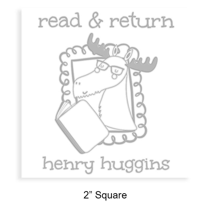 Personalized 2" square book embosser. Reading moose design. Available on the EH desk long reach. Fast shipping.