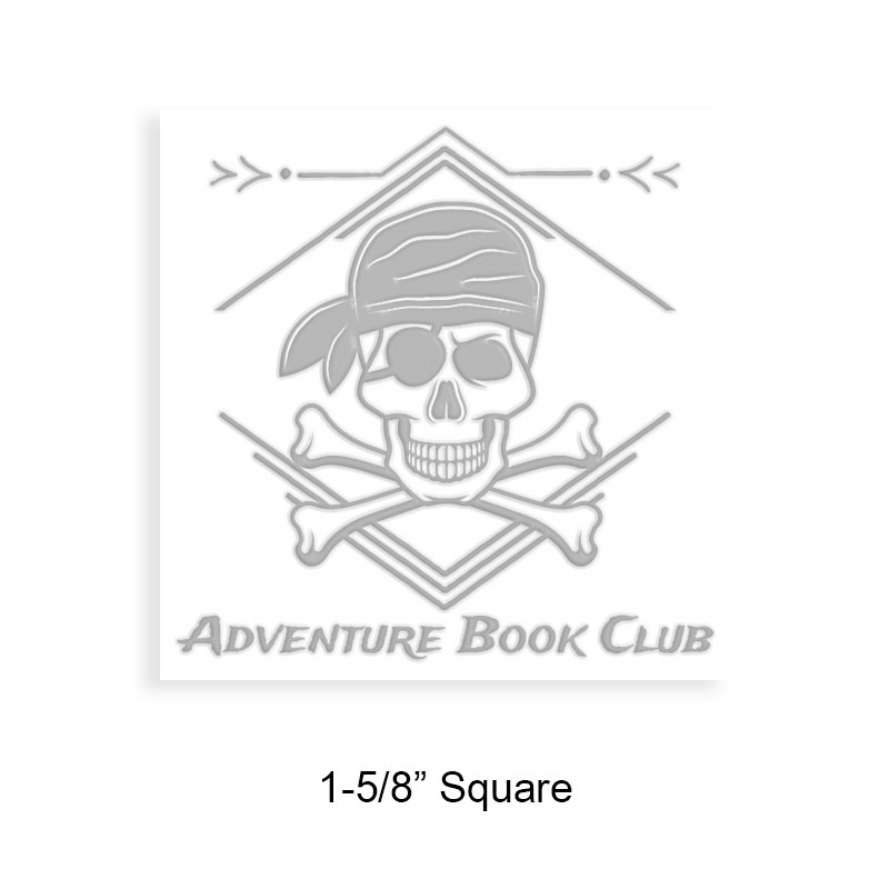 Customizable 1-5/8" square book embosser. Skull and crossbones design. 3 mount options available. Desk, gift and pocket. Fast shipping.