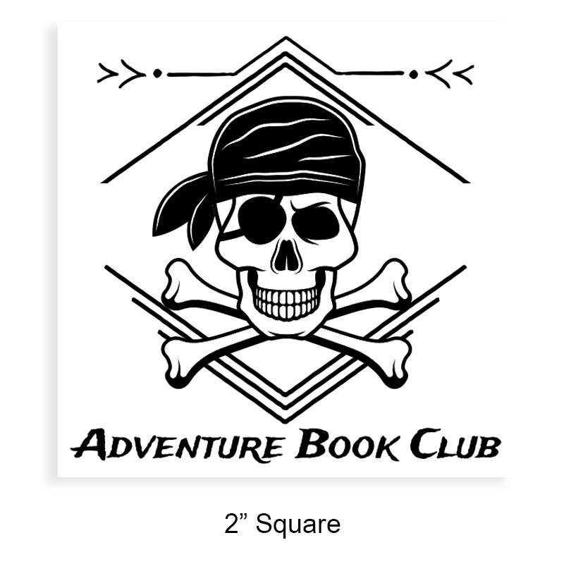 Customize this 2" square book stamp. Skull and crossbones design. 3 mount options available. Wood hand stamp and pre-inking. Fast shipping.