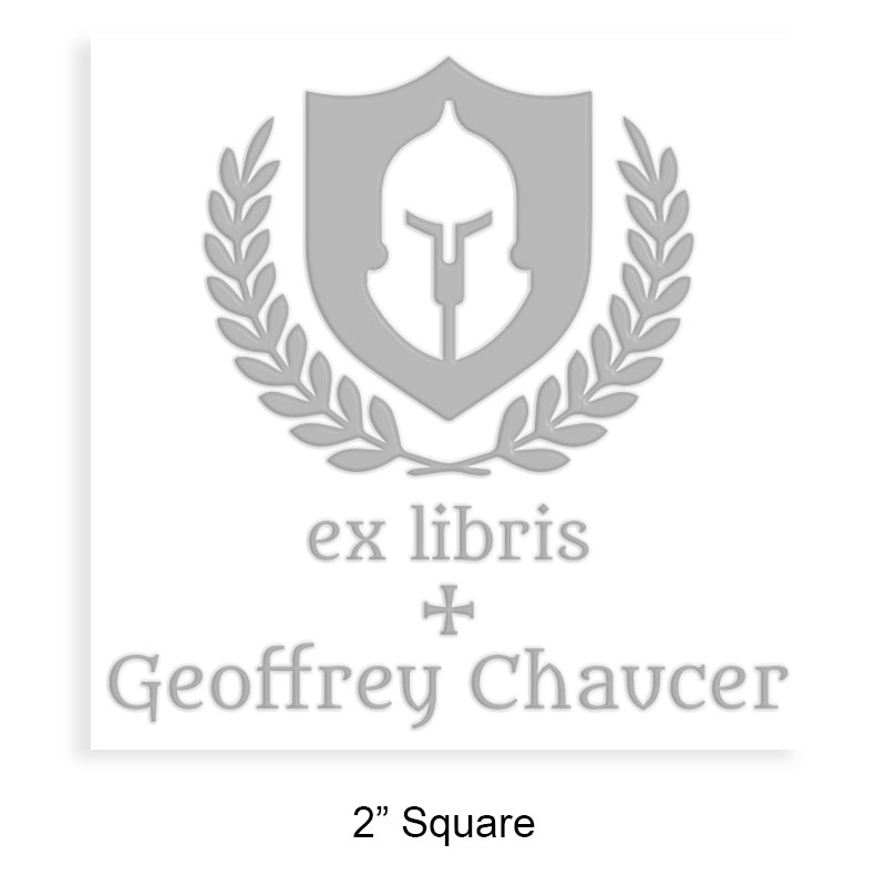 Tailor-made 2" square library embosser. Ex libris shield design. Available on the EH desk long reach. Fast shipping.