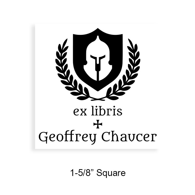 Personalize this 1-5/8" square book stamp. Ex libris shield design. 7 mount options available. Wood, self-inking and pre-inking. Fast shipping.