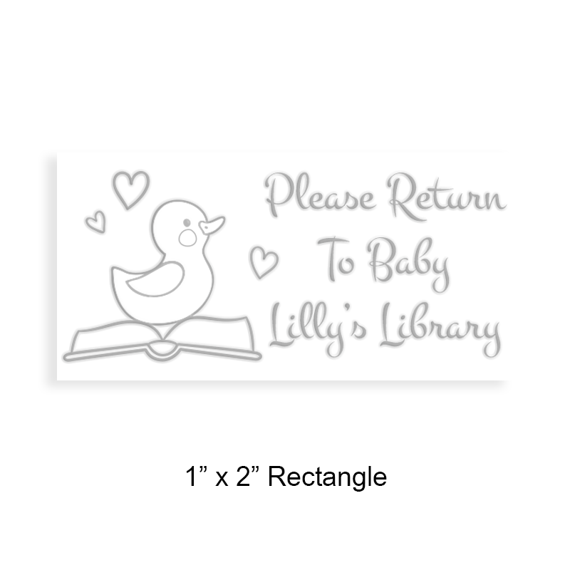 Custom-made 1" x 2" rectangle book embosser. Duck on open book design. 3 mount options available. Desk, gift and pocket. Fast shipping.