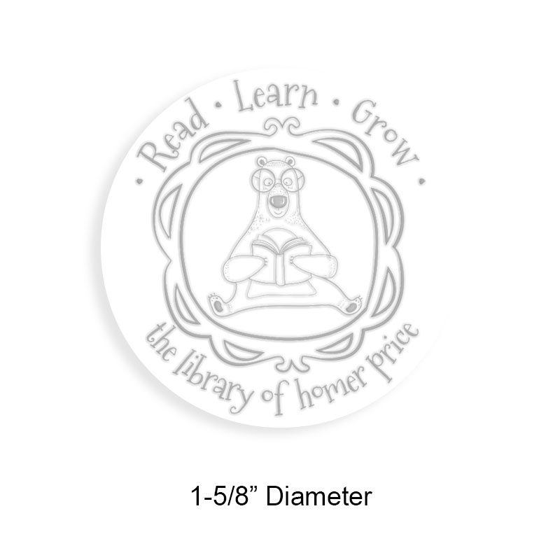 Custom-made 1-5/8" round book embosser. Reading bear design. 3 different mount options available. Desk, gift and pocket. Fast shipping.
