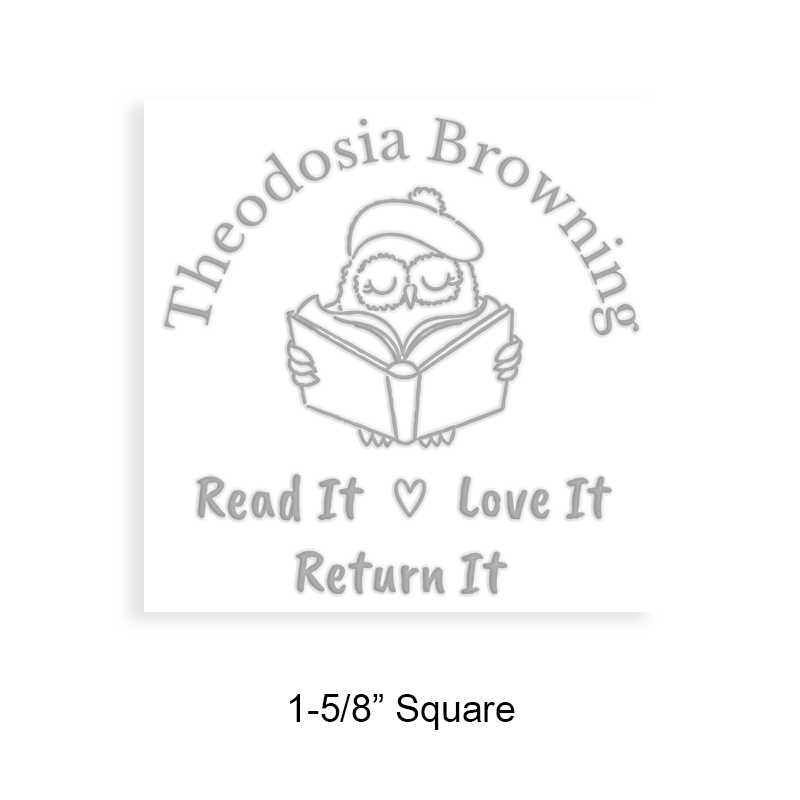 Tailor-made 1-5/8" square book embosser. Wise owl reading design. 3 mount options available. Desk, gift and pocket. Fast shipping.