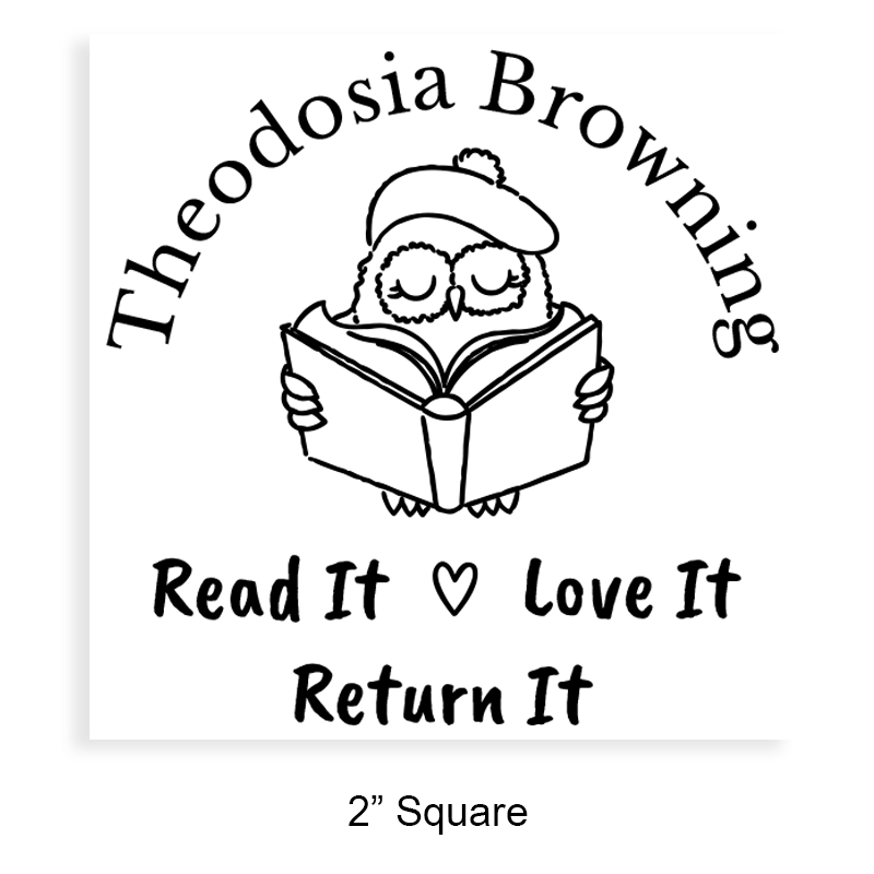 Customizable 2" square book stamp. Wise owl reading design. 3 mount options available. Wood hand stamp and pre-inking. Fast shipping.