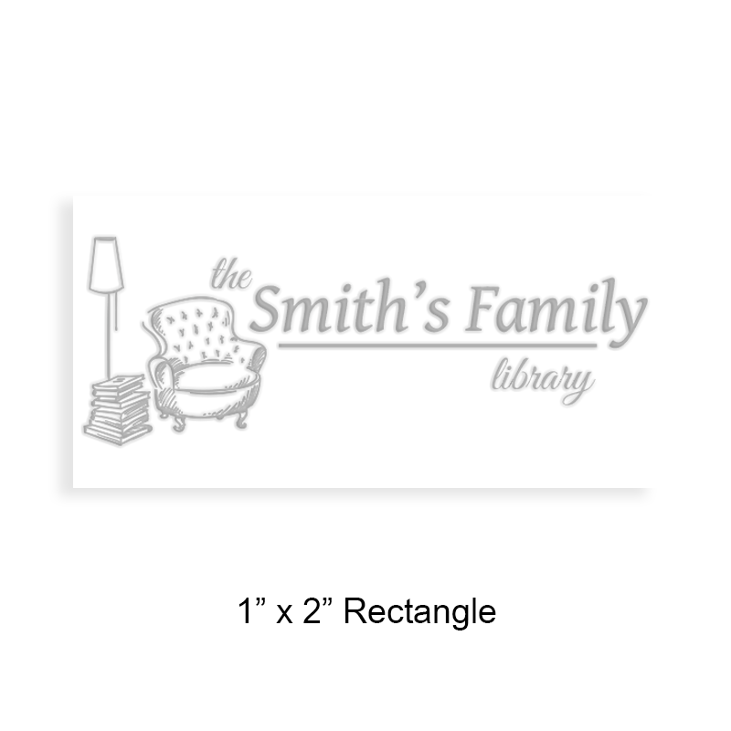 Customize this 1" x 2" rectangle book embosser. Reading nook design. 6 mount options available. Wood, self-inking, pocket & pre-inking. Fast shipping.