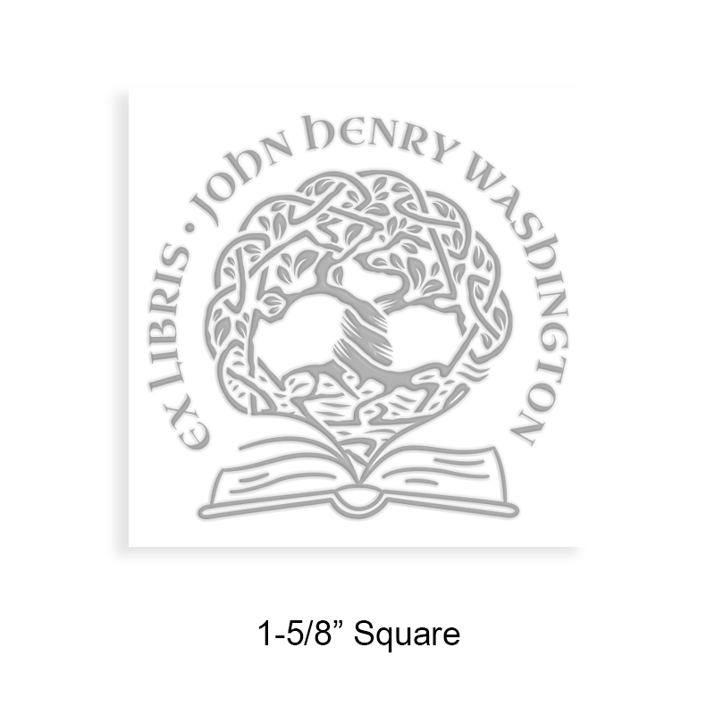 Custom-made 1-5/8" square book embosser. Ex libris tree of life design. 3 mount options available. Desk, gift and pocket. Fast shipping.