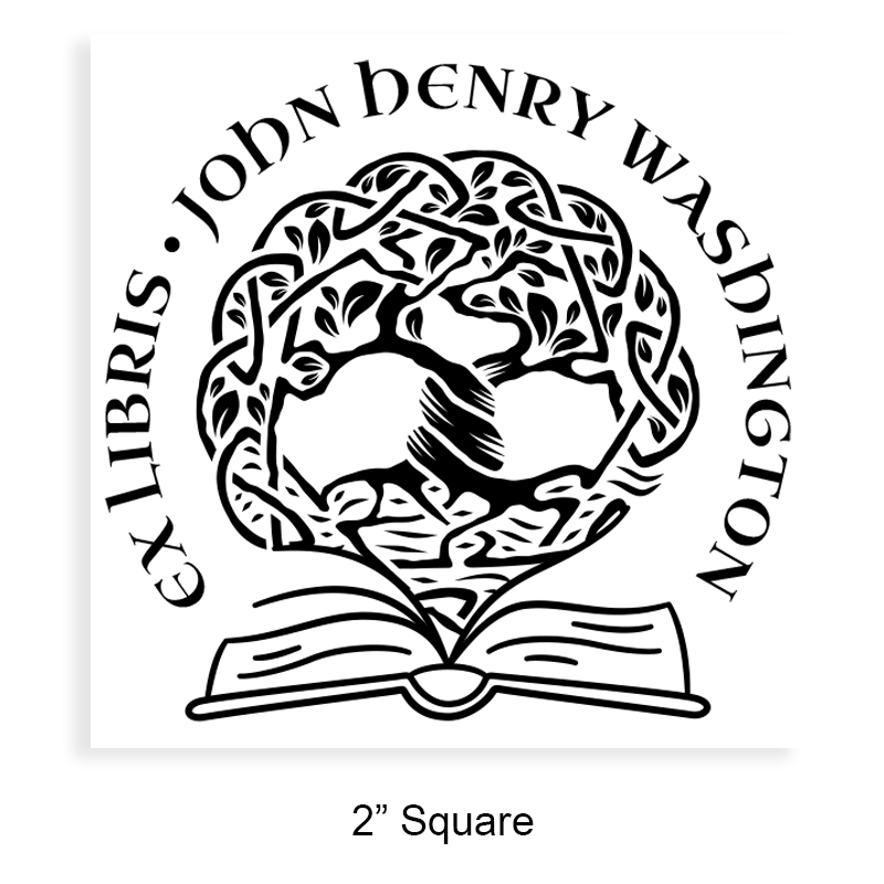 Personalize this 2" square book stamp. Ex libris tree of life design. 3 mount options available. Wood hand stamp and pre-inking. Fast shipping.