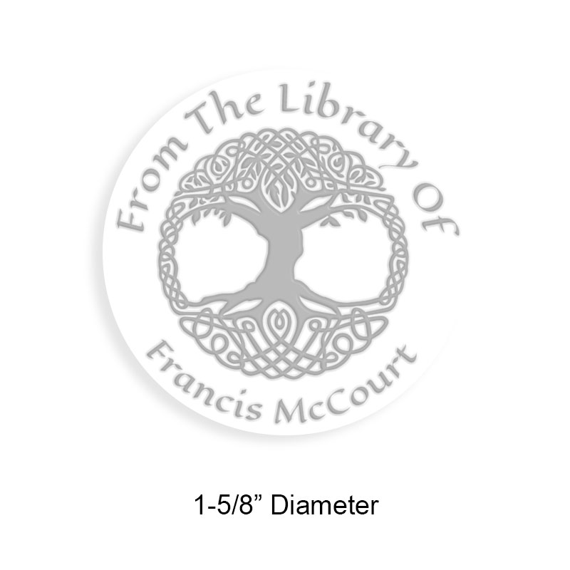 Custom-made 1-5/8" round book embosser. Celtic tree of life design. 3 different mount options available. Desk, gift and pocket. Fast shipping.