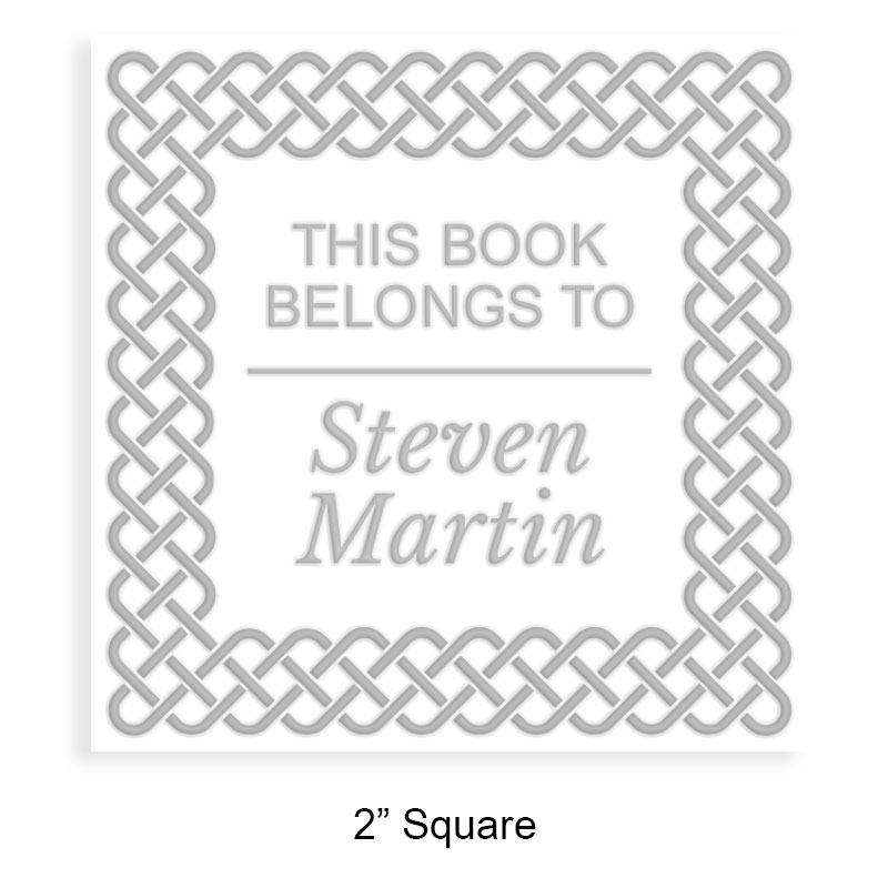 Tailor-made 2" square book embosser. Celtic border design. Available on the EH desk long reach. Fast shipping.