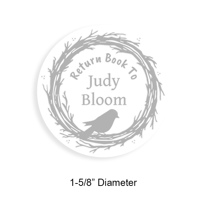 Made-to-order 1-5/8" round book embosser. Bird on branch border design. 3 different mount options available. Desk, gift and pocket. Fast shipping.