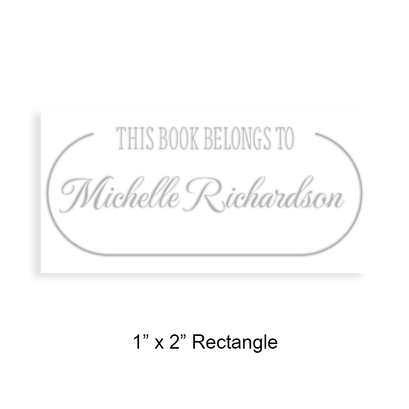 Custom-made 1" x 2" rectangle book embosser. Oval frame design. 3 mount options available. Desk, gift and pocket. Fast shipping.