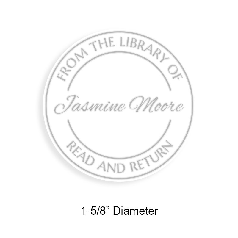 Personalized 1-5/8" round book embosser. Plain double line border design. 3 different mount options available. Desk, gift and pocket. Fast shipping.