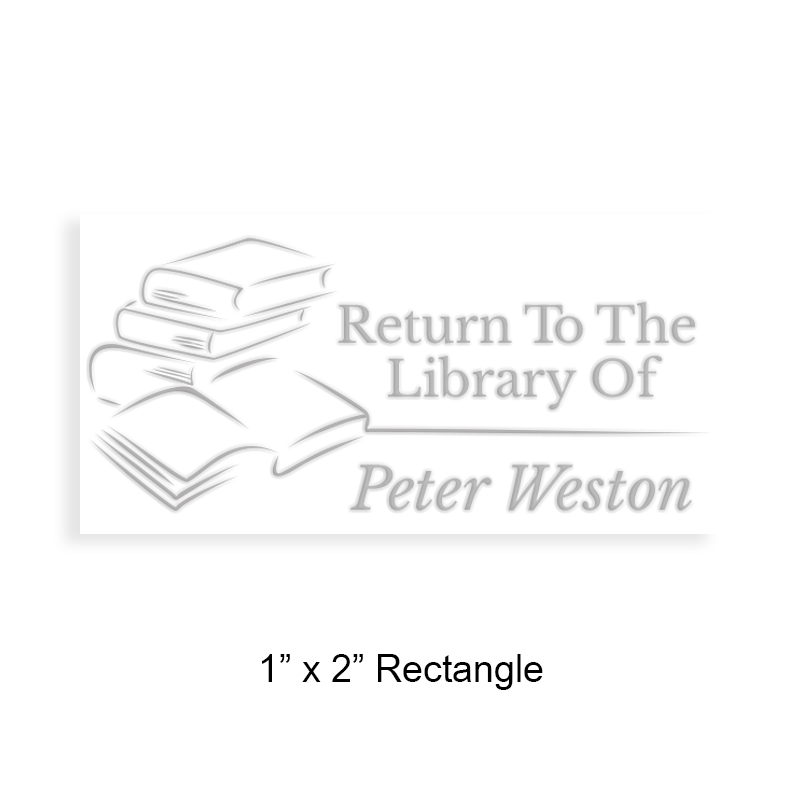 Personalized 1" x 2" rectangle book embosser. Line art books design. 3 mount options available. Desk, gift and pocket. Fast shipping.