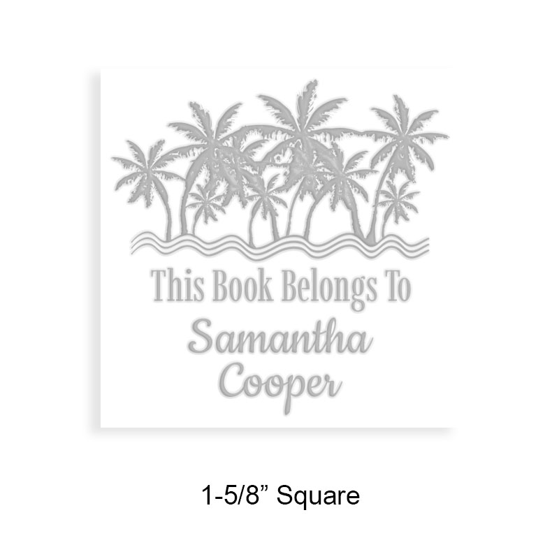 Customize this 1-5/8" square book embosser. Palm beach design. 3 mount options available. Desk, gift and pocket. Fast shipping.