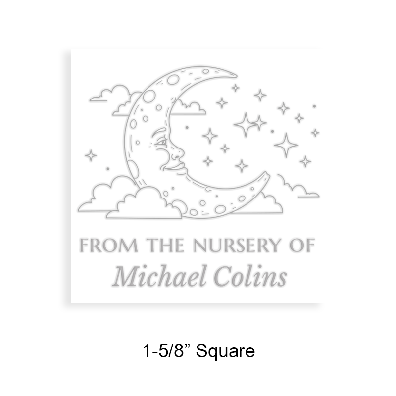 Tailor-made 1-5/8" square book embosser. Night sky design. 3 mount options available. Desk, gift and pocket. Fast shipping.