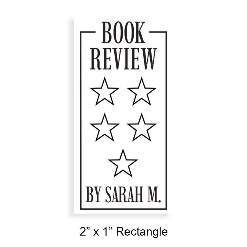 Tailor-made 2" x 1" rectangle star review library stamp. 5 mount options available. Wood, self-inking, pocket & pre-inking. Fast shipping.