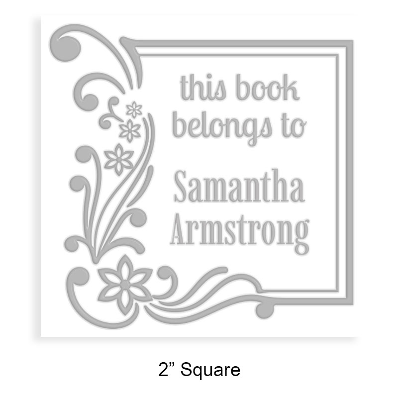 Personalize this 2" square book embosser. Floral corner frame design. Available on the EH desk long reach. Fast shipping.