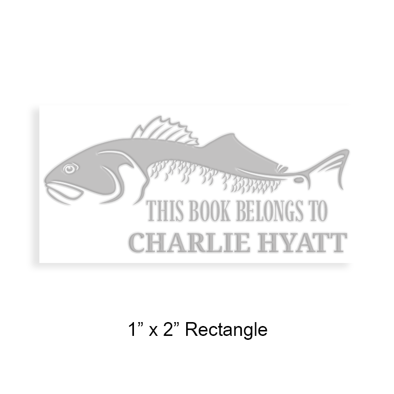 Made-to-order 1" x 2" rectangle book embosser. Bass fish design. 3 mount options available. Desk, gift and pocket. Fast shipping.