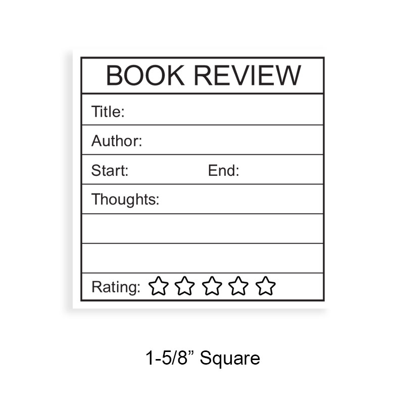 Tailor-made 1-5/8" square book stamp. Notepad book review design. 7 mount options available. Wood, self-inking and pre-inking. Fast shipping.