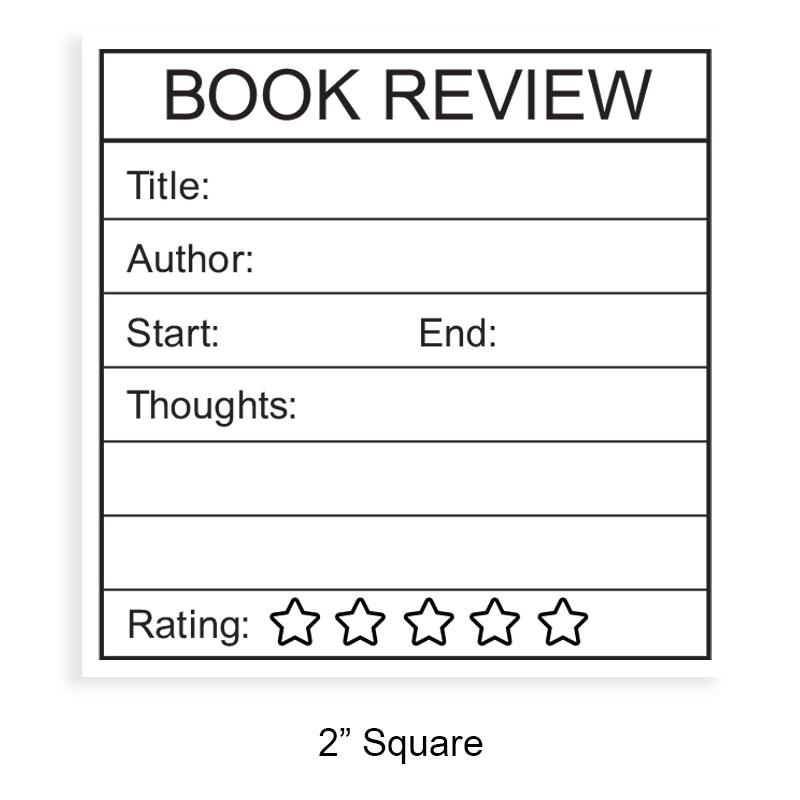 Customize this 2" square book stamp. Notepad book review design. 3 mount options available. Wood hand stamp and pre-inking. Fast shipping.