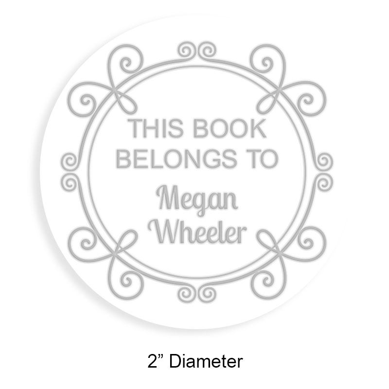 Tailor-made 2" round book embosser. Decorative border design. 4 mount options available. Desk, gift, pocket and EX long reach. Fast shipping.