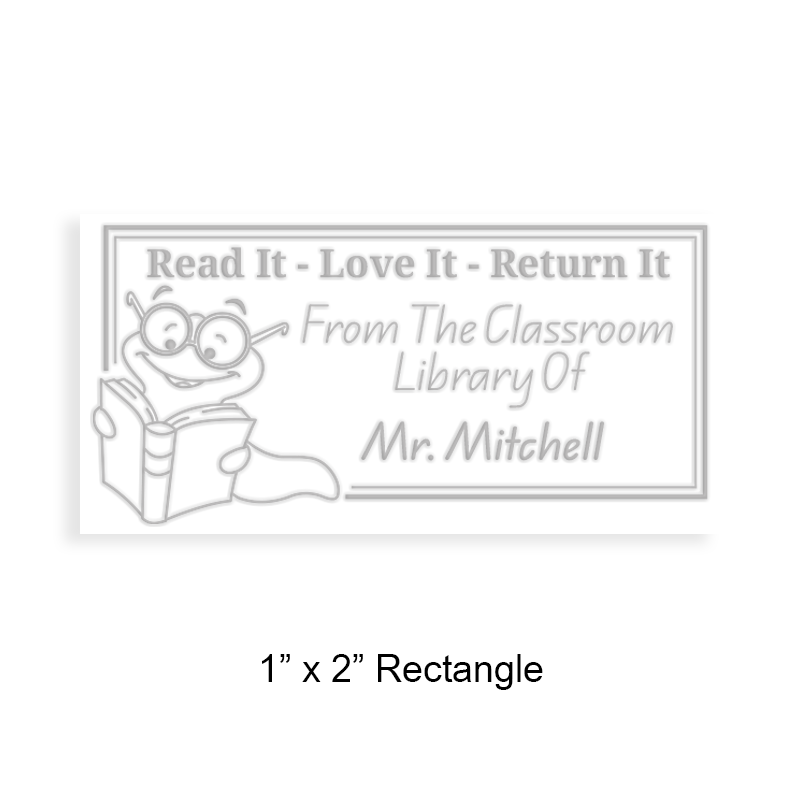 Customize this 1" x 2" rectangle book embosser. Bookworm double border design. 3 mount options available. Desk, gift and pocket. Fast shipping.