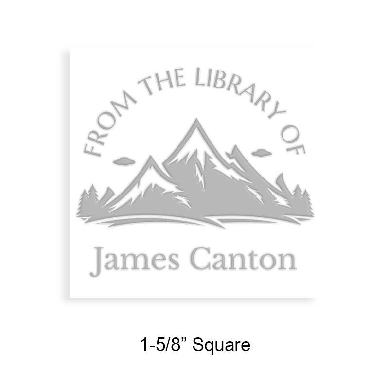 Personalize this 1-5/8" square book embosser. Mountain range design. 3 mount options available. Desk, gift and pocket. Fast shipping.