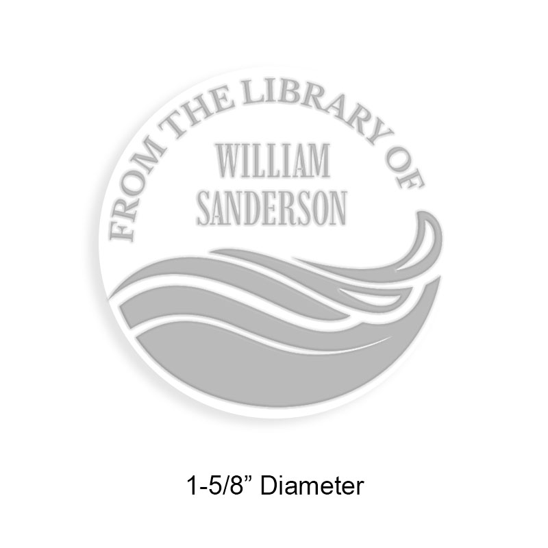 Made-to-order 1-5/8" round book embosser. Ocean waves design. 3 different mount options available. Desk, gift and pocket. Fast shipping.