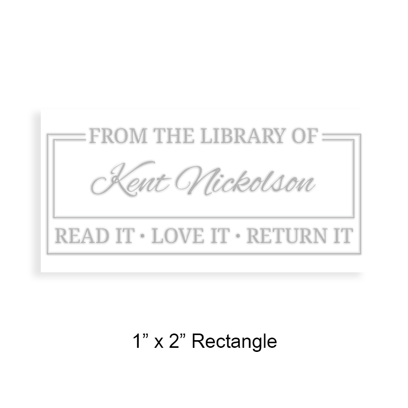 Customizable 1" x 2" rectangle book embosser. Double rectangle border design. 3 mount options available. Desk, gift and pocket. Fast shipping.