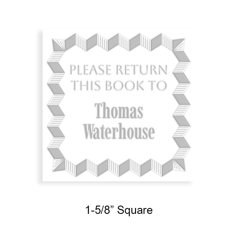Personalized 1-5/8" square book embosser. Optical illusion frame design. 3 mount options available. Desk, gift and pocket. Fast shipping.