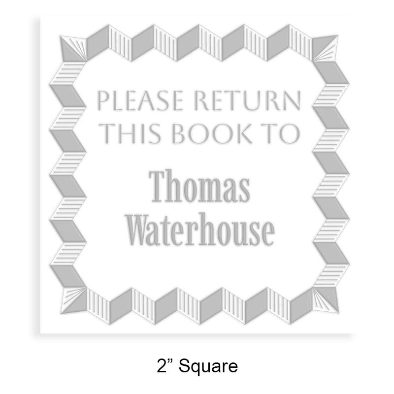 Custom-made 2" square book embosser. Optical illusion frame design. Available on the EH desk long reach. Fast shipping.