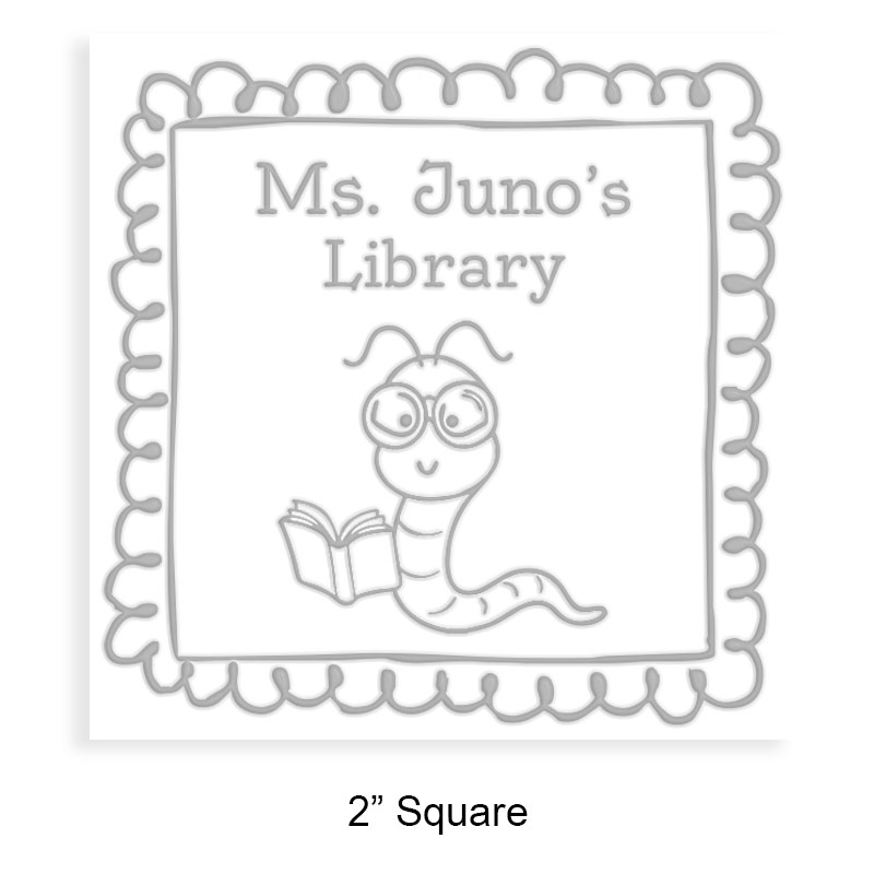 Made-to-order 2" square book embosser. Doodle bookworm design. Available on the EH desk long reach. Fast shipping.