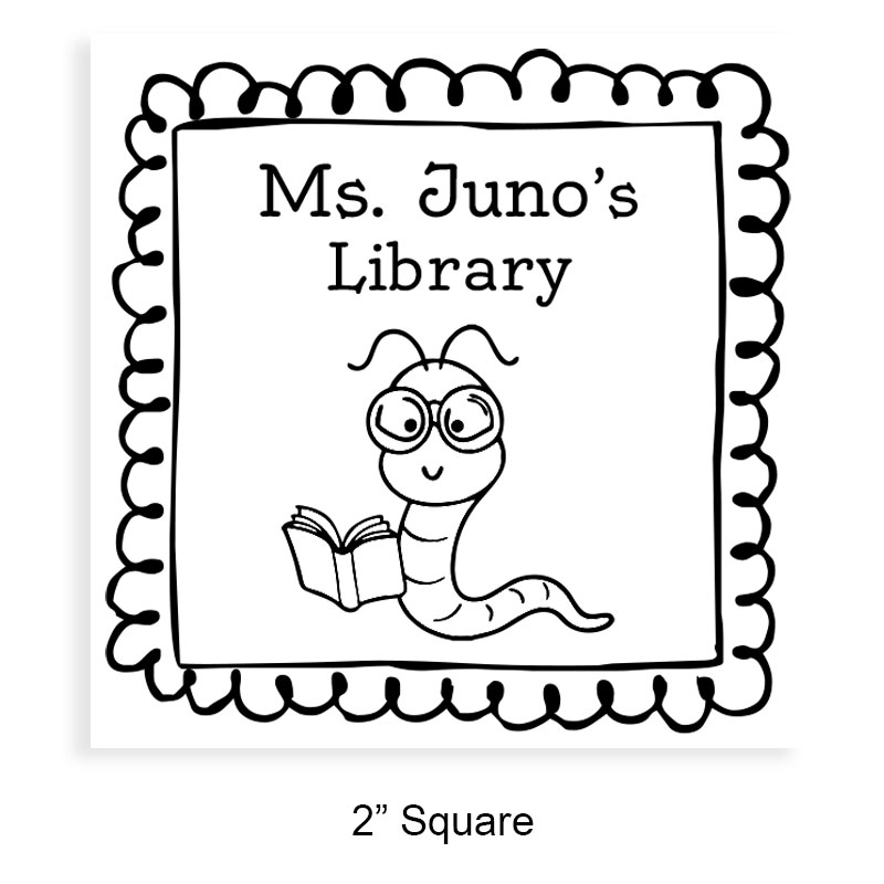 Made-to-order 2" square book stamp. Doodle bookworm design. 3 mount options available. Wood hand stamp and pre-inking. Fast shipping.