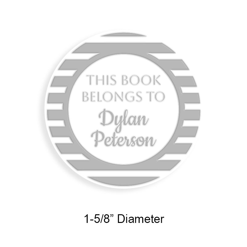 Customize this 1-5/8" round book embosser. Bold stripes design. 3 different mount options available. Desk, gift and pocket. Fast shipping.