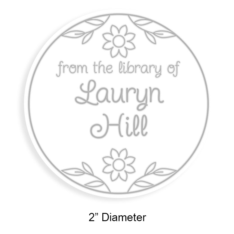 Personalize this 2" round book embosser. Leaves w/ flowers design. 4 mount options available. Desk, gift, pocket and EX long reach. Fast shipping.