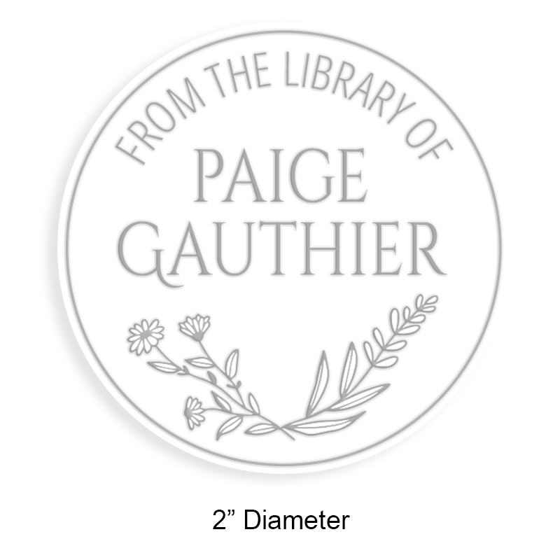 Tailor-made 2" round book embosser. Open border flowers design. 4 mount options available. Desk, gift, pocket and EX long reach. Fast shipping.